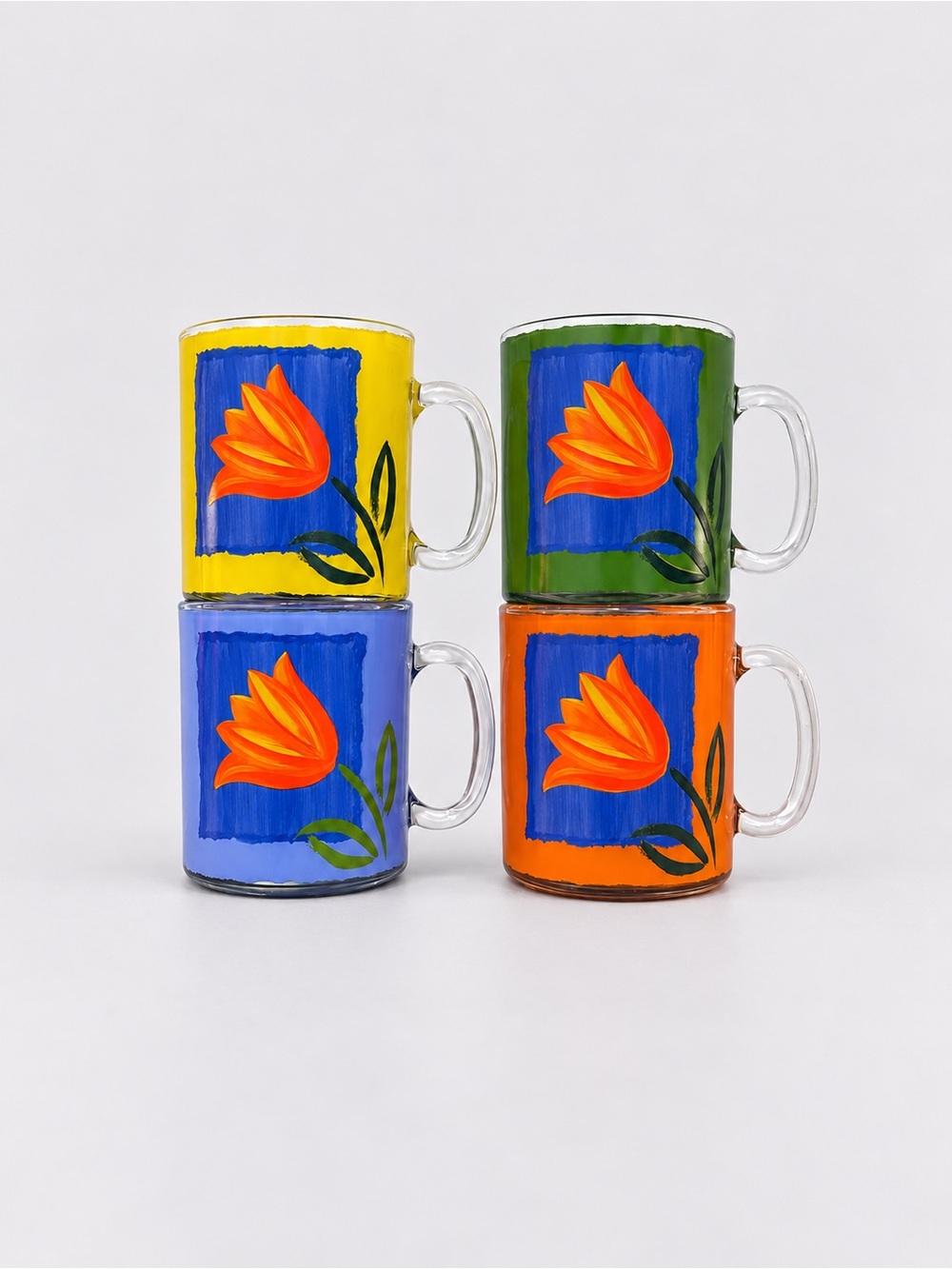 Vintage Arcoroc Matys Tulip Glass Mugs | Set of 4 | Made in France